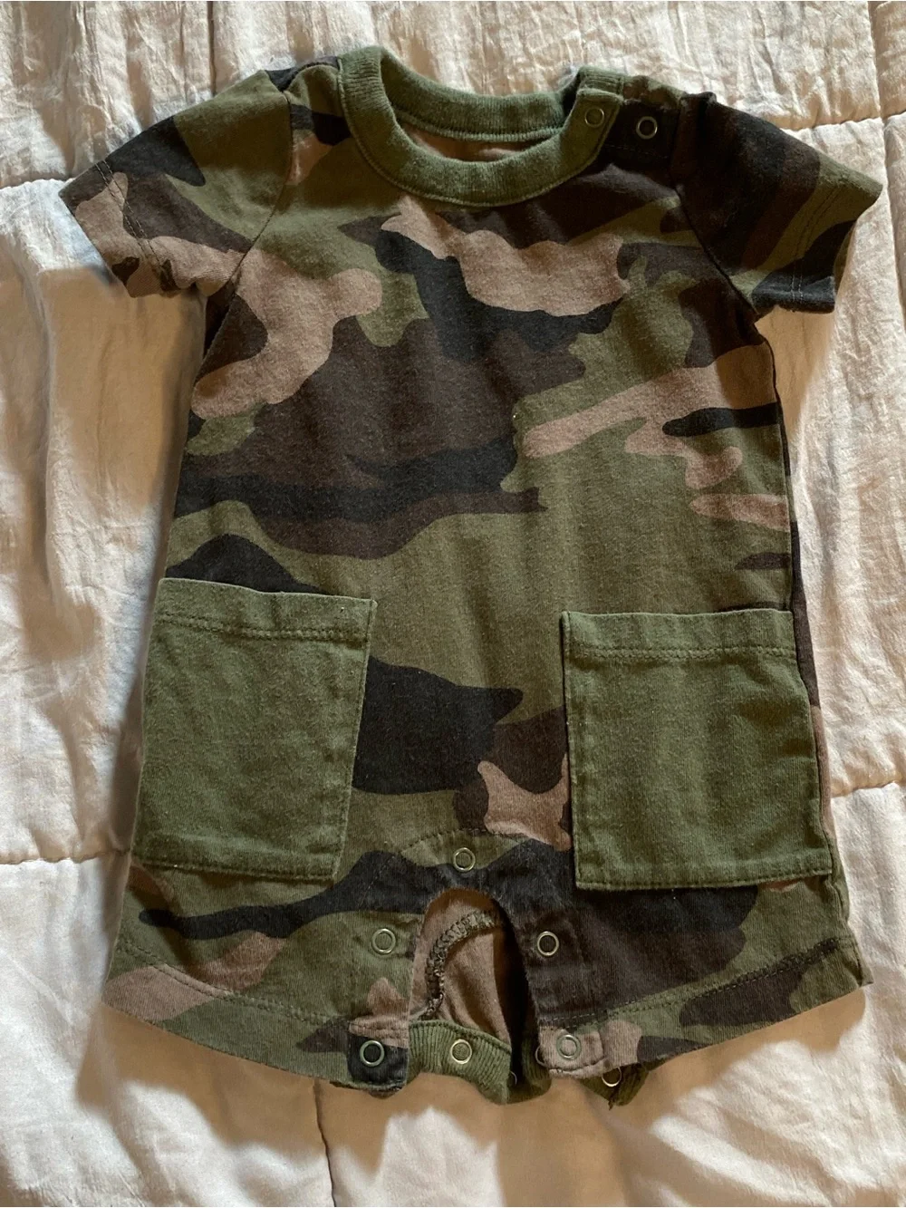 5 piece Assorted Baby Rompers - Camo, Yellow, Striped & Space Prints